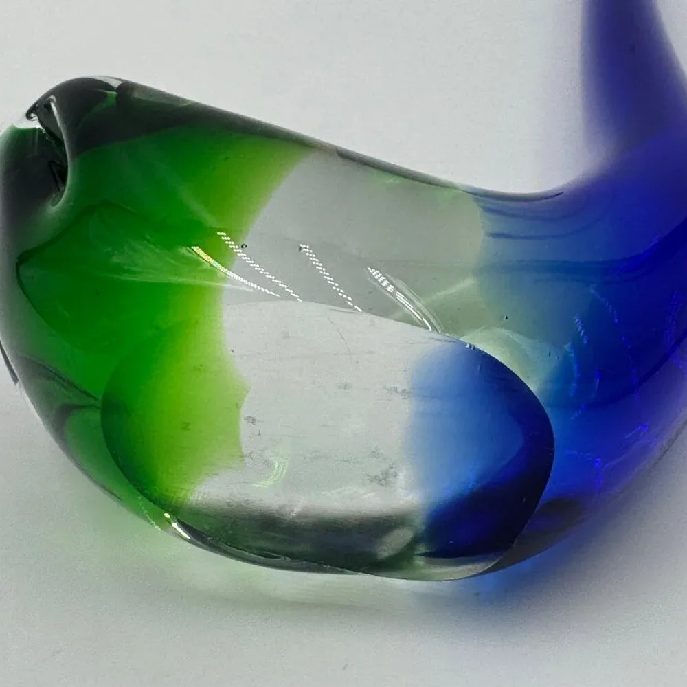 Vintage Blue Green Art Glass Long Neck Swan Figurine 13